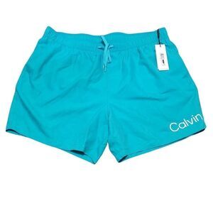 Calvin Klein Swim Trunks Men's XXL Aqua Blue Brief Lined Pocketed Swim Shorts